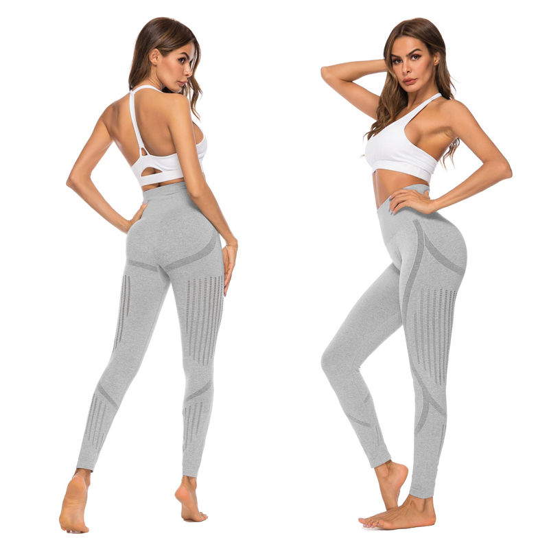 legginsy modelujące z wysokim stanem bezszwowe szare L021 - 2