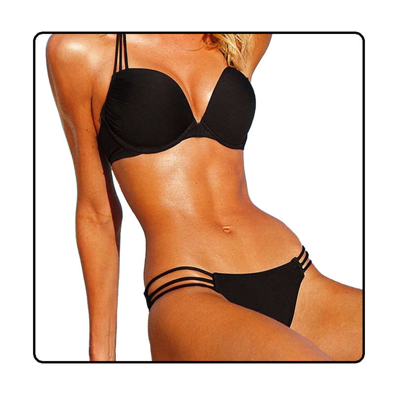 strój kąpielowy bikini czarny z paseczkami PUSH UP rozmiar S SK003 - 1