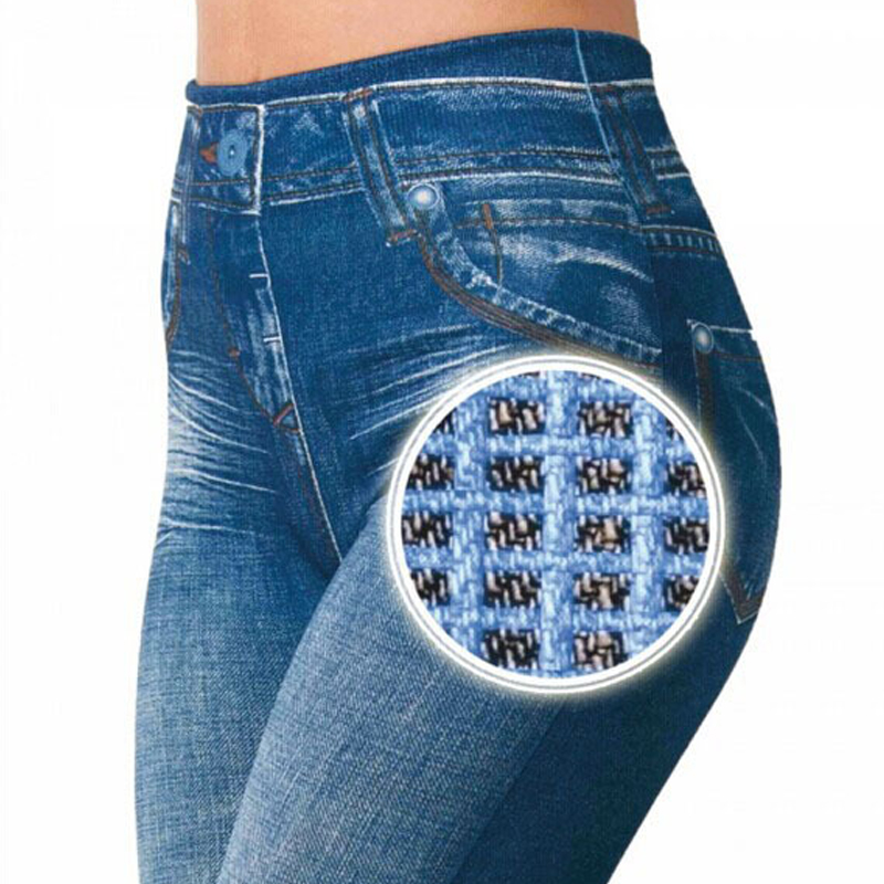 legginsy imitujące jeansy kieszonka wysoki stan niebieskie L055 - 5