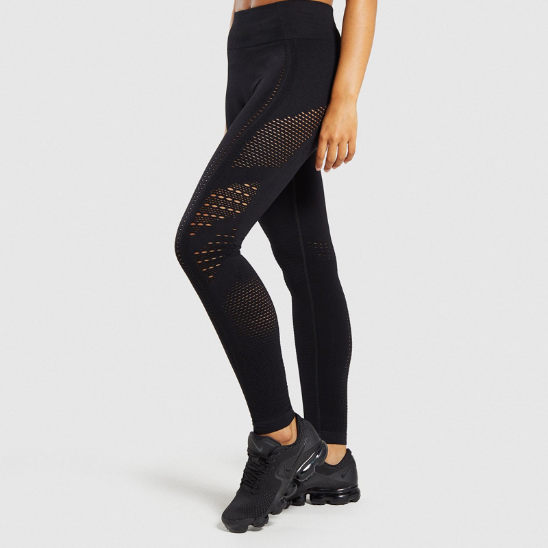 legginsy modelujące z dziurkami wysoki stan fittnes_czarne L043 - 4