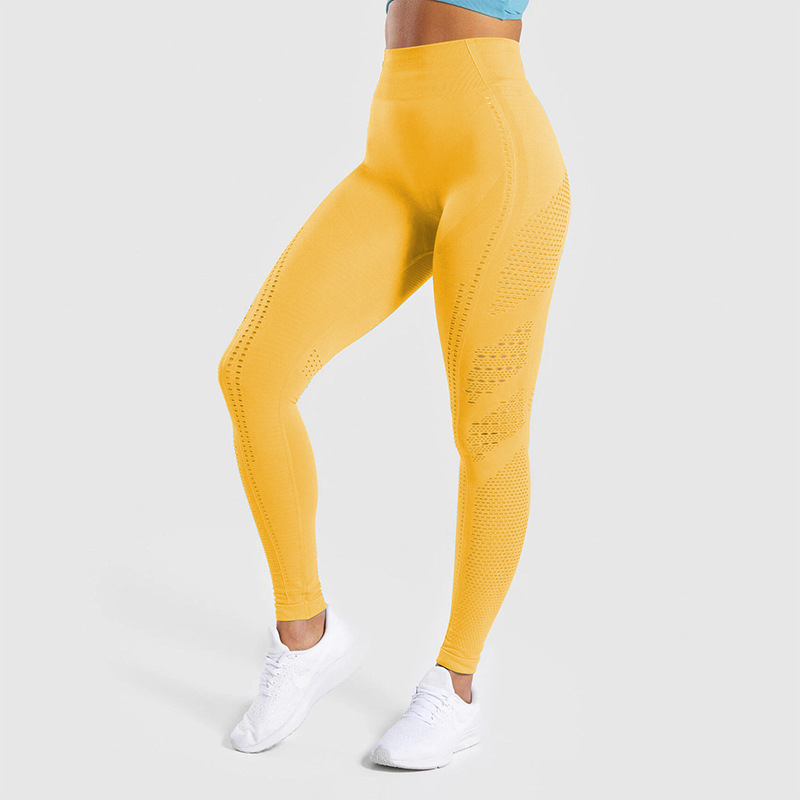 legginsy modelujące z dziurkami wysoki stan pilates żółte L042 - 2