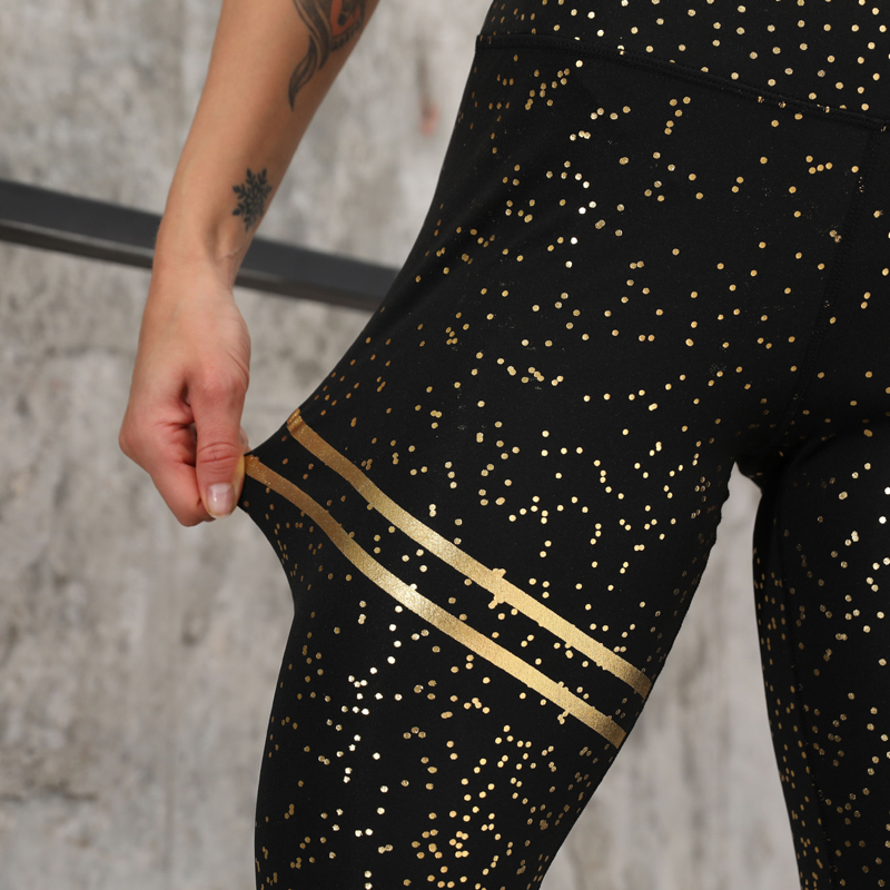 legginsy ombre z paseczkami fitenss czarno złote L051 - 8