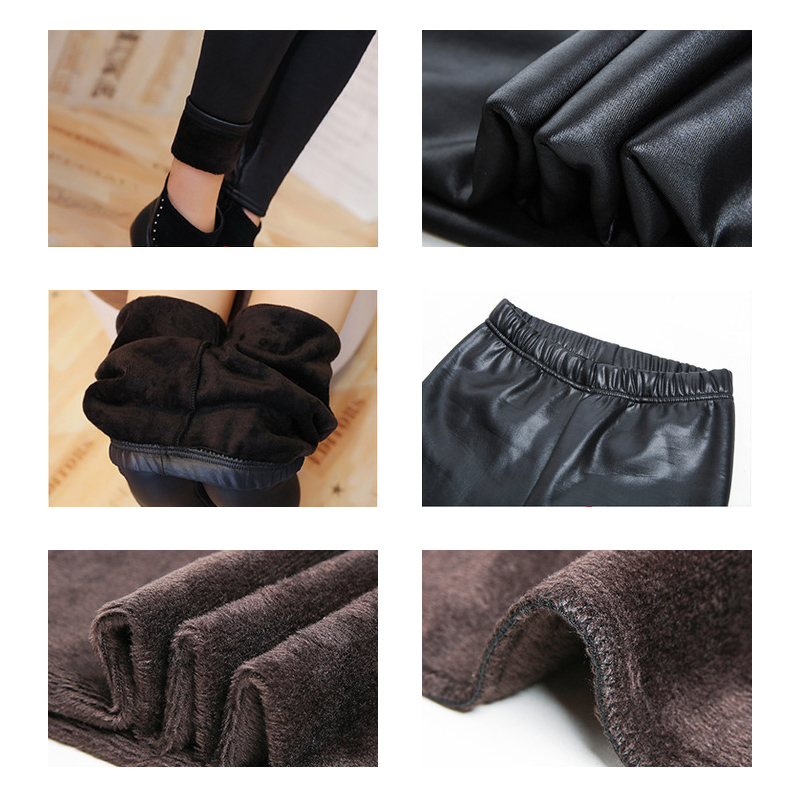 legginsy imitacja skóry ocieplane dopasowane czarne L066 - 5