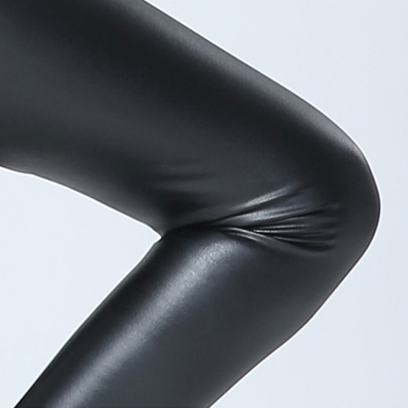 legginsy imitacja skóry ocieplane wygodne czarne L069 - 3
