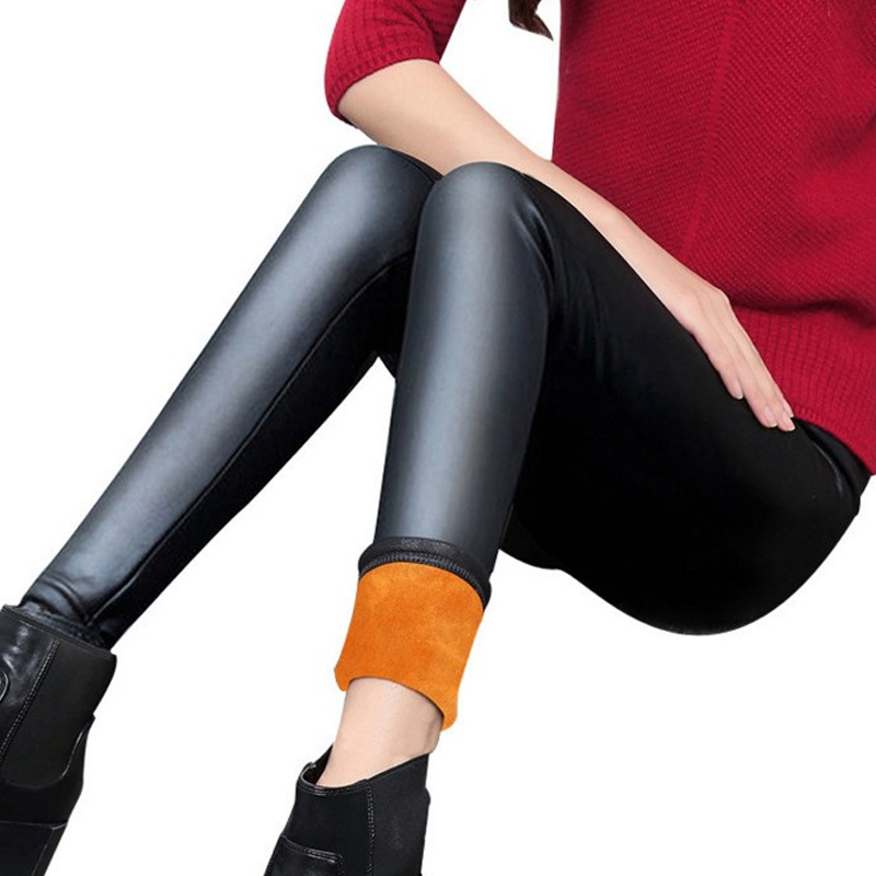 legginsy imitacja skóry ocieplane wygodne czarne L069 - 5