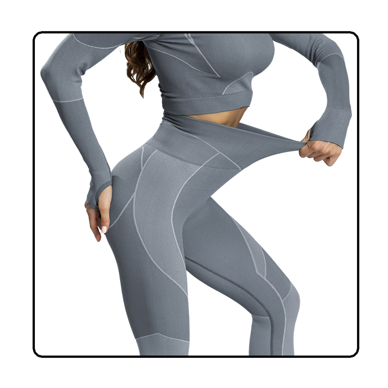 komplet sportowy na silownię z przeszyciami legginsy top długi rękaw - 1