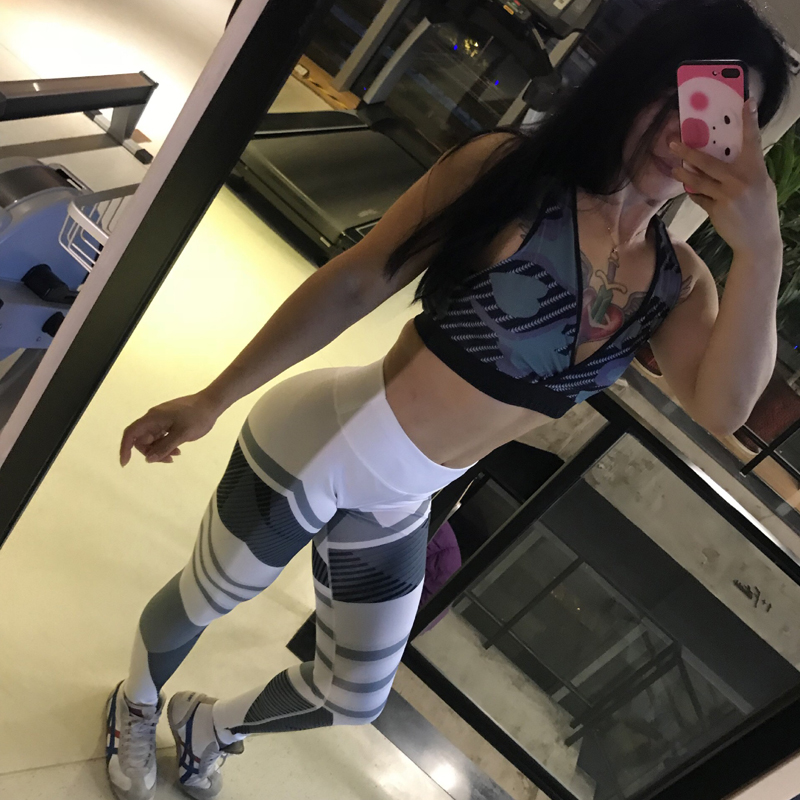 legginsy geometryczne wysoki stan białe szare L086 - 7