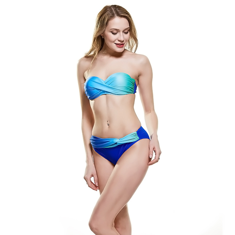 strój kąpielowy niebieski zielony ombre push up modny SK008-2