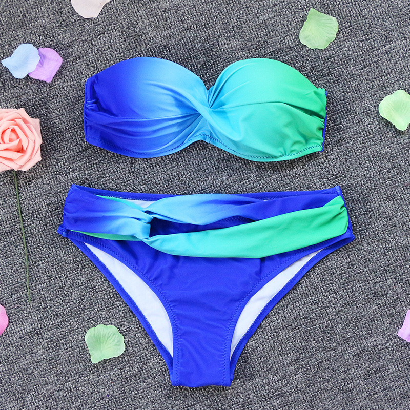 strój kąpielowy niebieski zielony ombre push up modny SK008-4