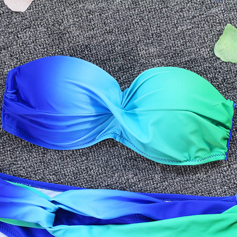 strój kąpielowy niebieski zielony ombre push up modny SK008-6