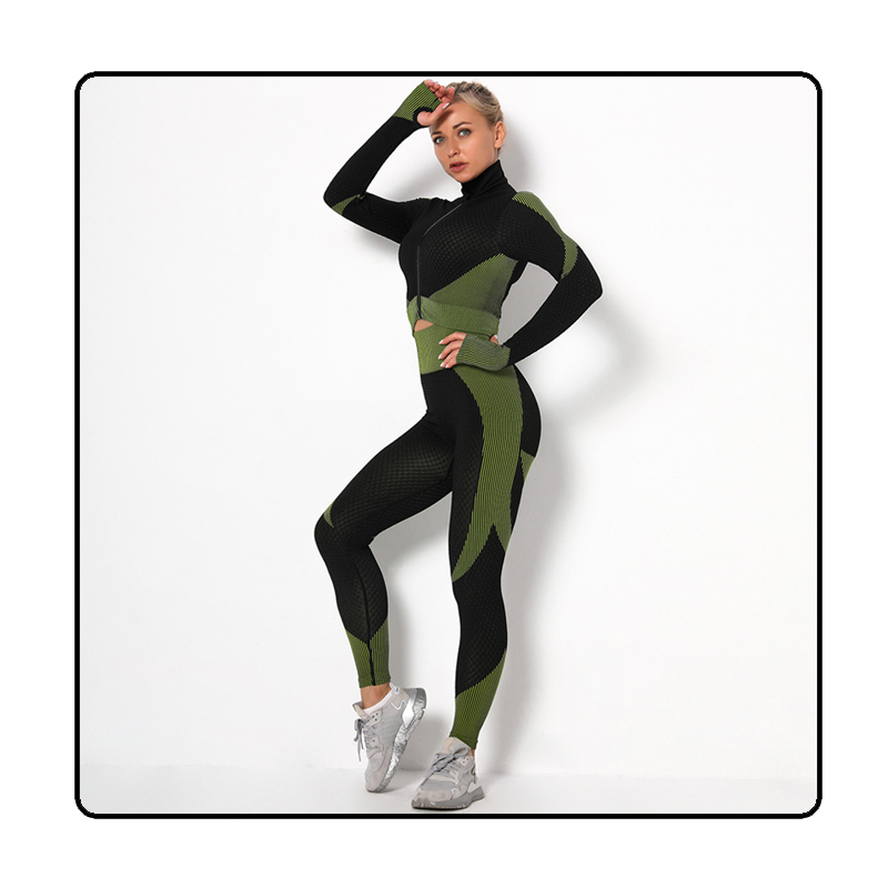 komplet sportowy damski czarno zielony siłownia fitness KS11 - 1