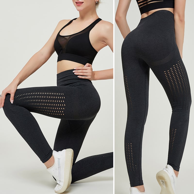 legginsy modelujące z wysokim stanem bezszwowe czarne L116 - 3